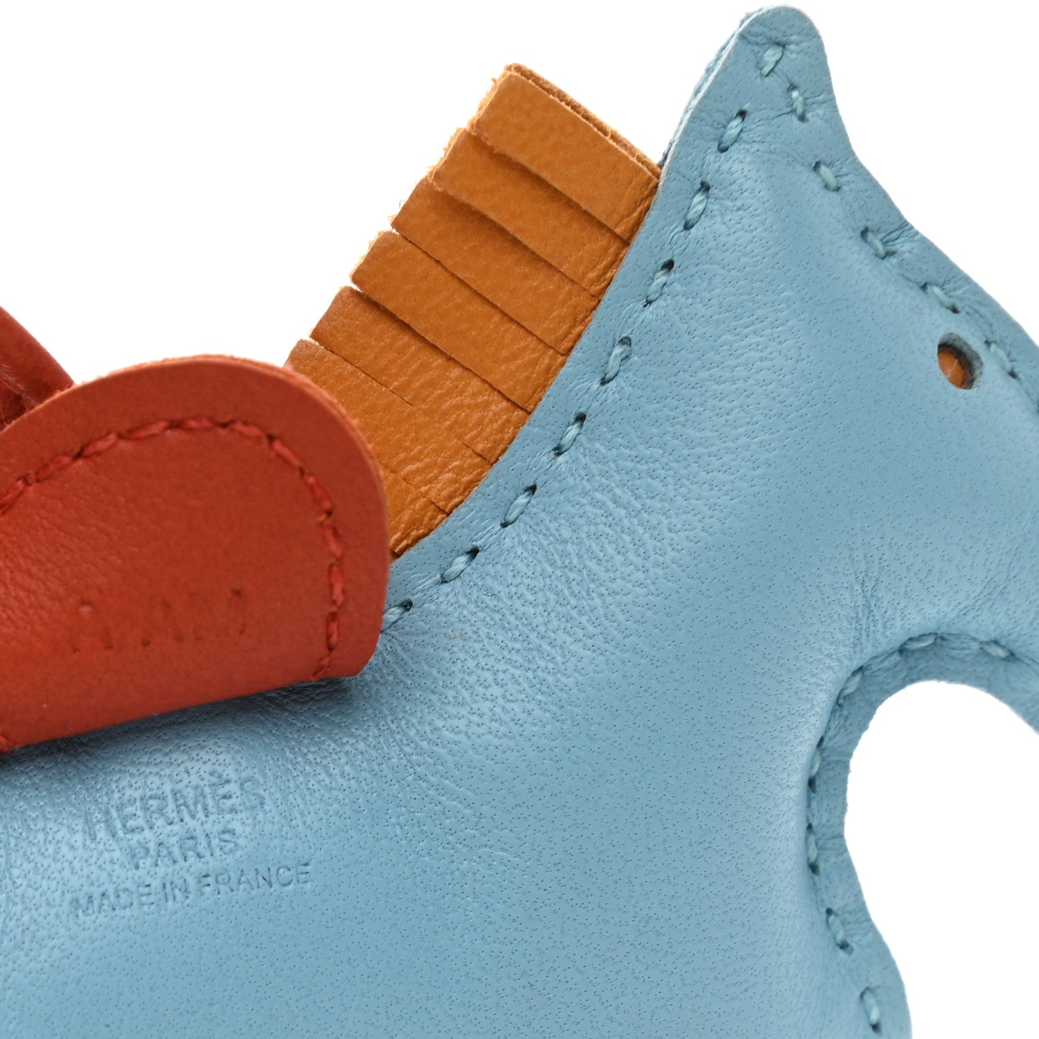 Hermes Milo Lambskin Grigri Rodeo Horse Bag Charm PM Celeste Naturel Bouton D'Or Cornaline 3 of 6