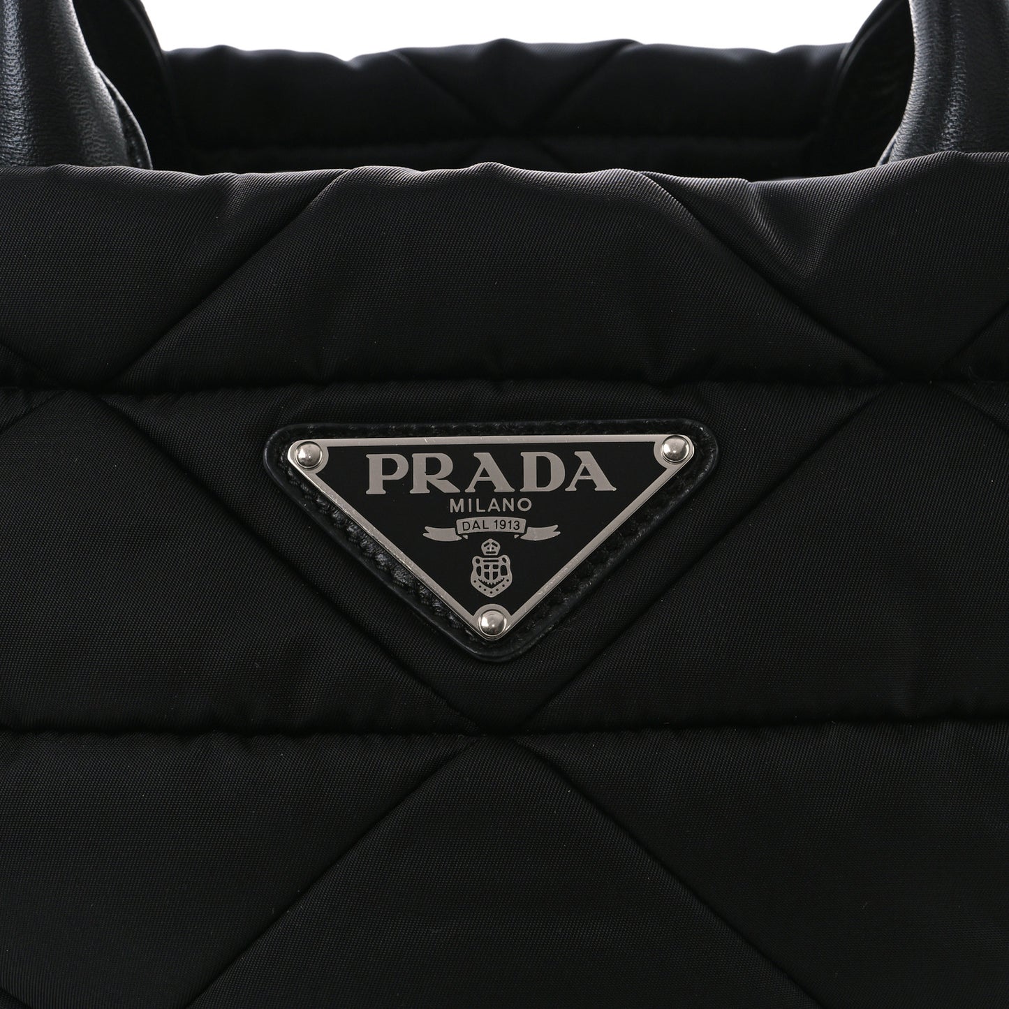 Re-Nylon Nappa Triangle Quilted Padded Small Double Handled Zip Tote Black