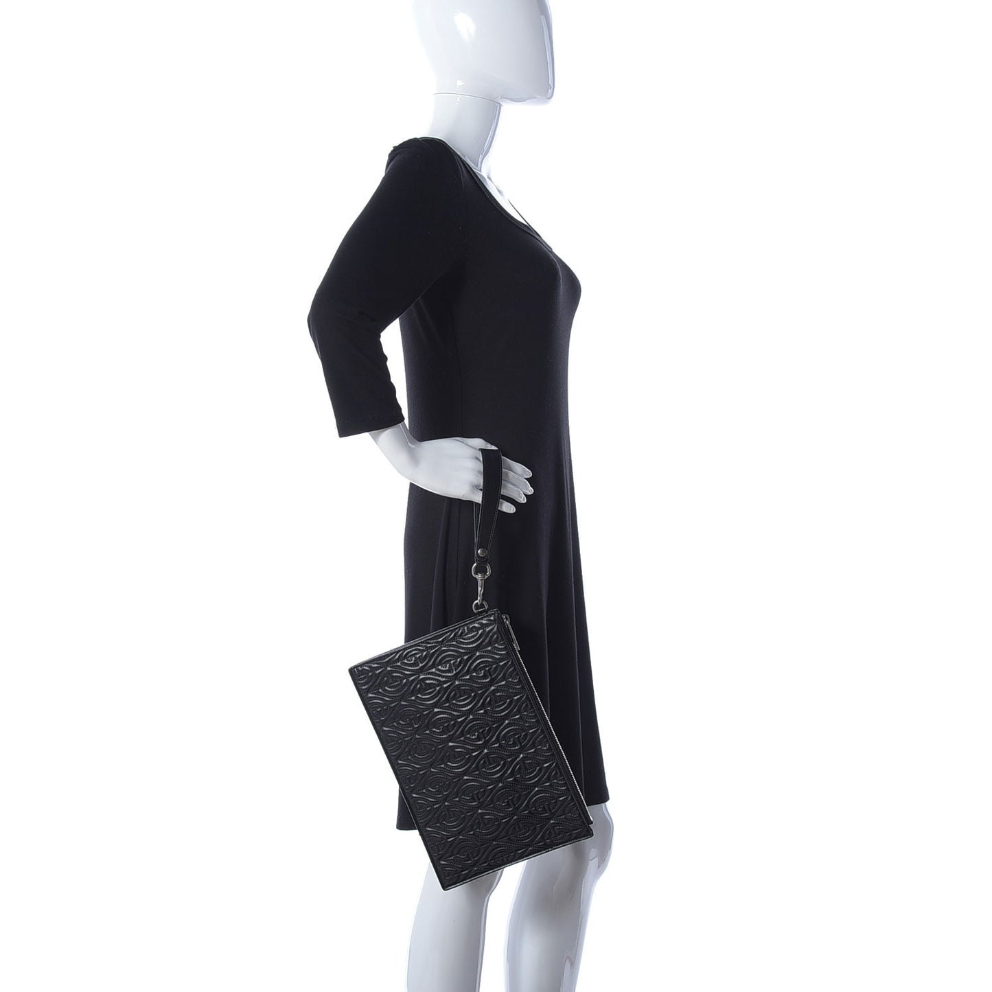 Calfskin G Rhombus Quilted Documents Holder Black