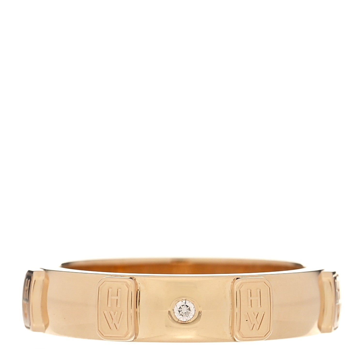 Harry Winston 18K Yellow Gold Diamond HW Logo Single Diamond Band Ring 53 6.25 1 of 7
