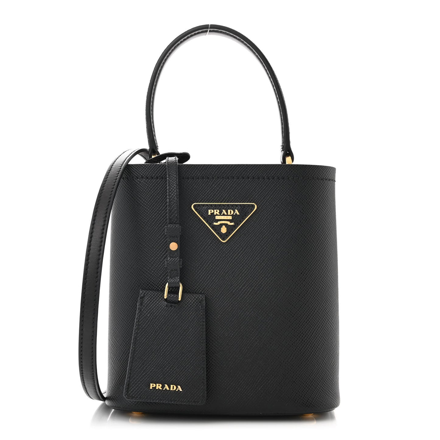 Saffiano Cuir Small Panier Bucket Bag Black Fuoco