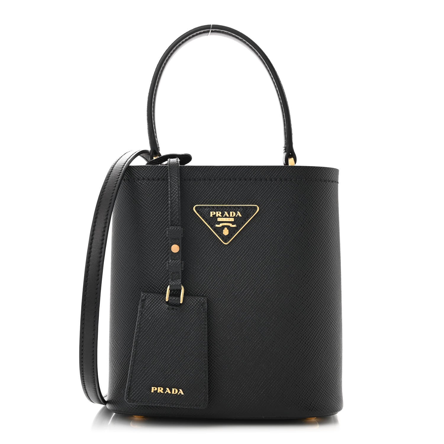 Prada Saffiano Cuir Small Panier Bucket Bag Black Fuoco 1 of 9