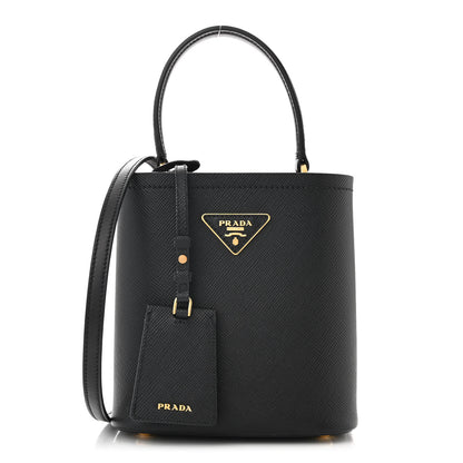 Prada Saffiano Cuir Small Panier Bucket Bag Black Fuoco 1 of 9