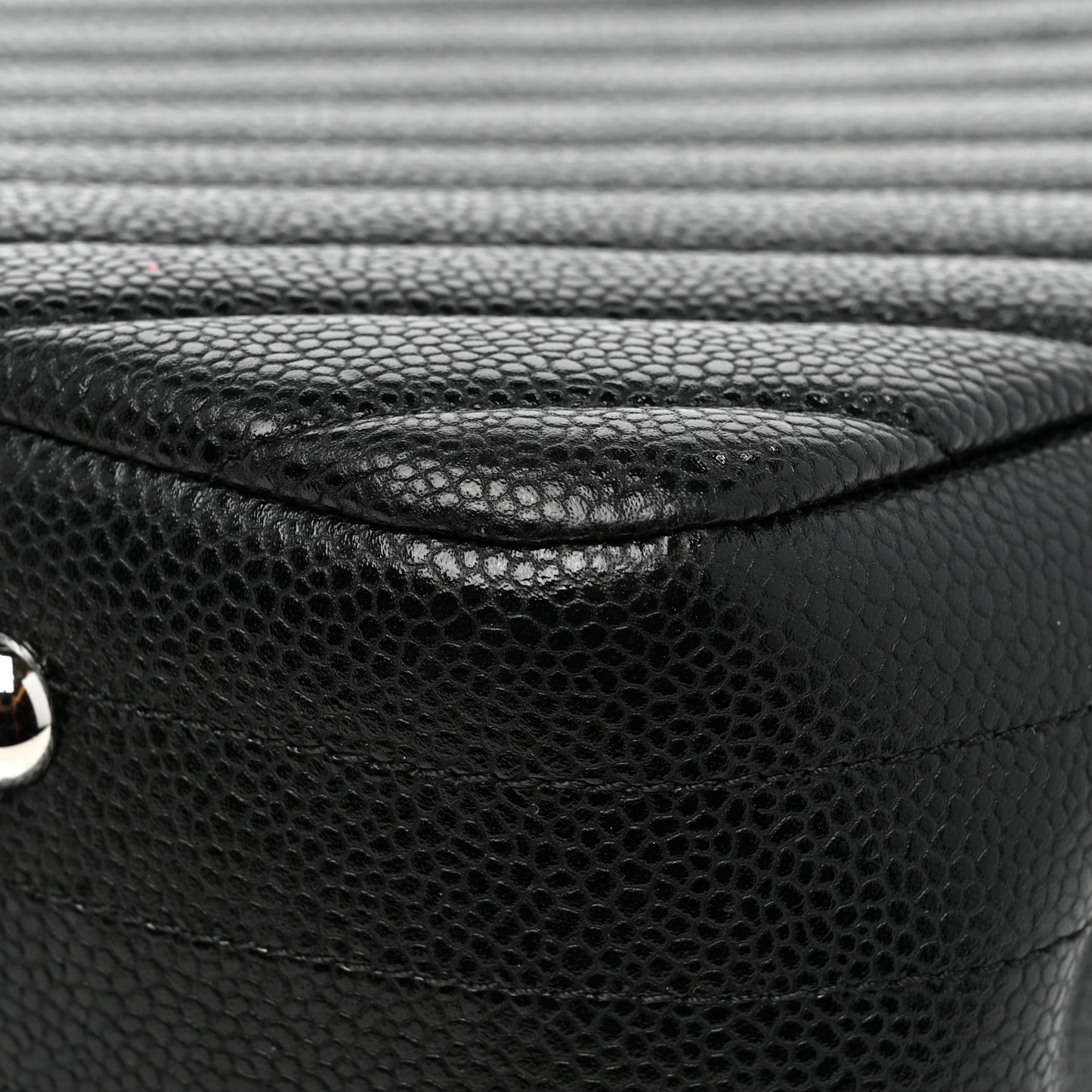 Caviar Chevron Quilted Large Shopping Tote Black