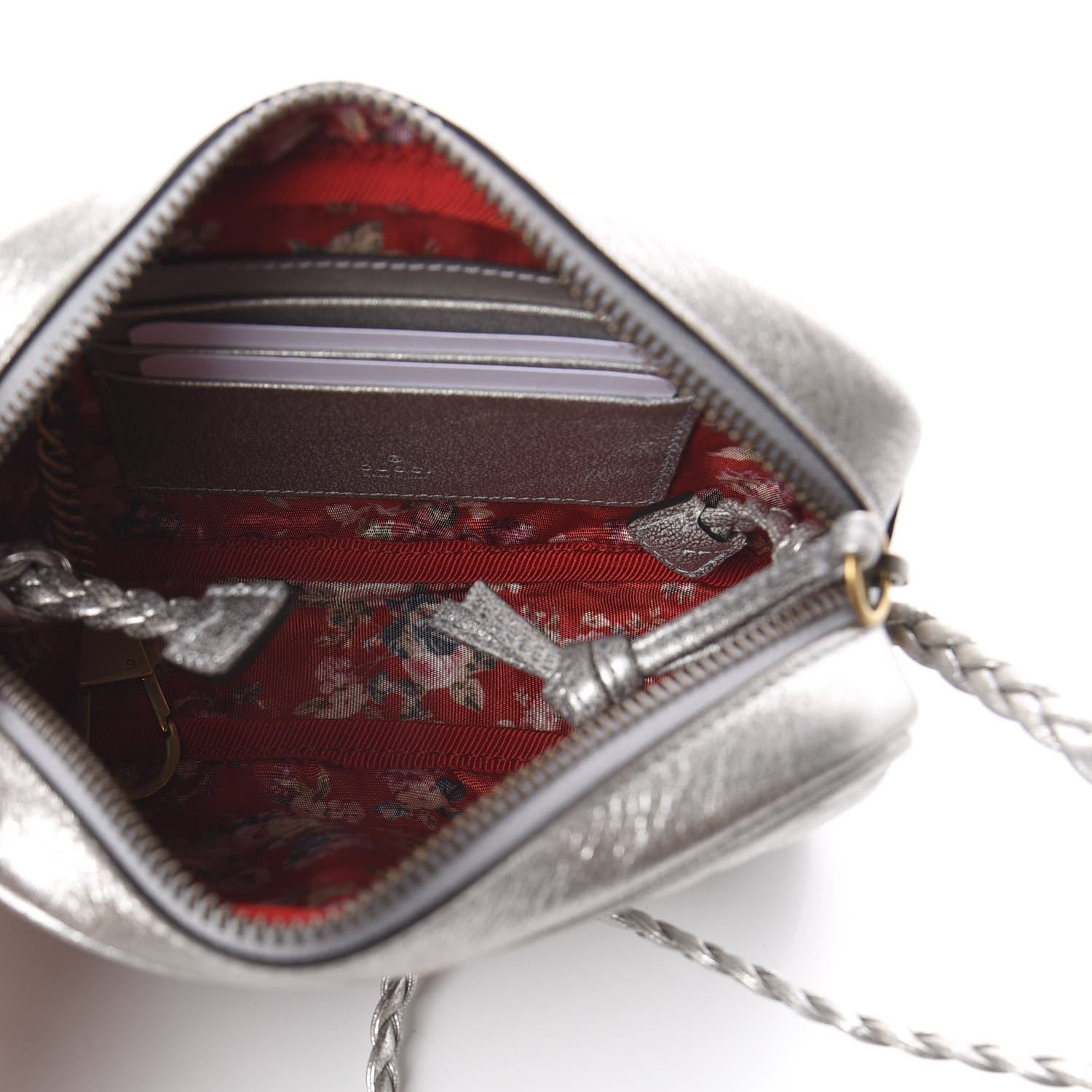 Gucci Laminated Nappa Web Trapuntata Mini GG Shoulder Bag Argento 4 of 8