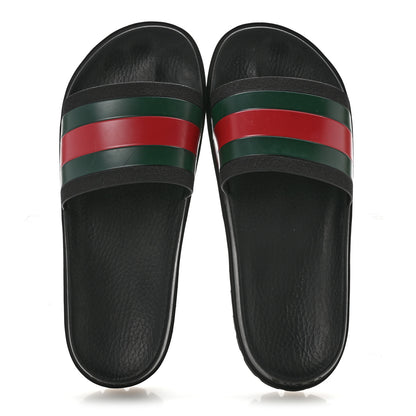 Gucci Rubber Web Mens Lug Sole Slide Sandals 11 Black Green Red 2 of 9