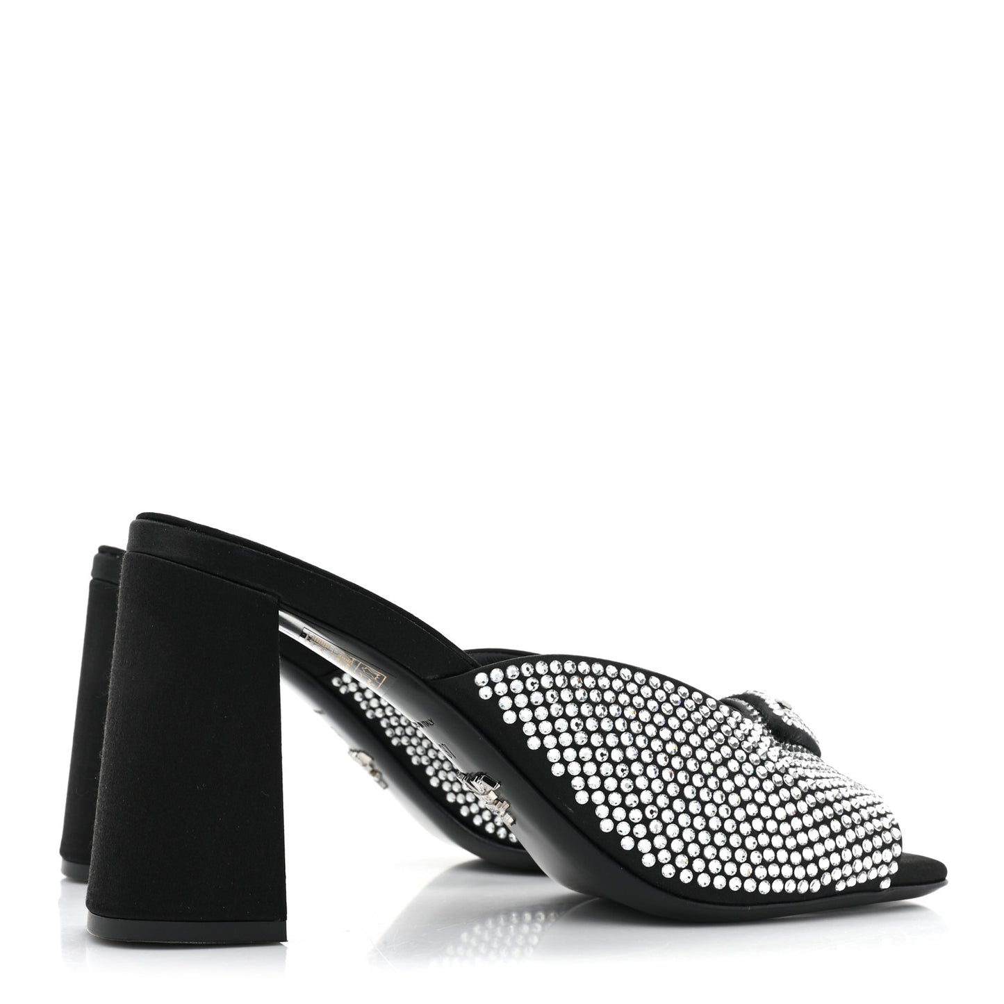 Satin Crystal Logo 65mm Slide Sandals 37 Cristal