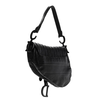 Christian Dior Calfskin Embossed Oblique Saddle Bag Black 2 of 13