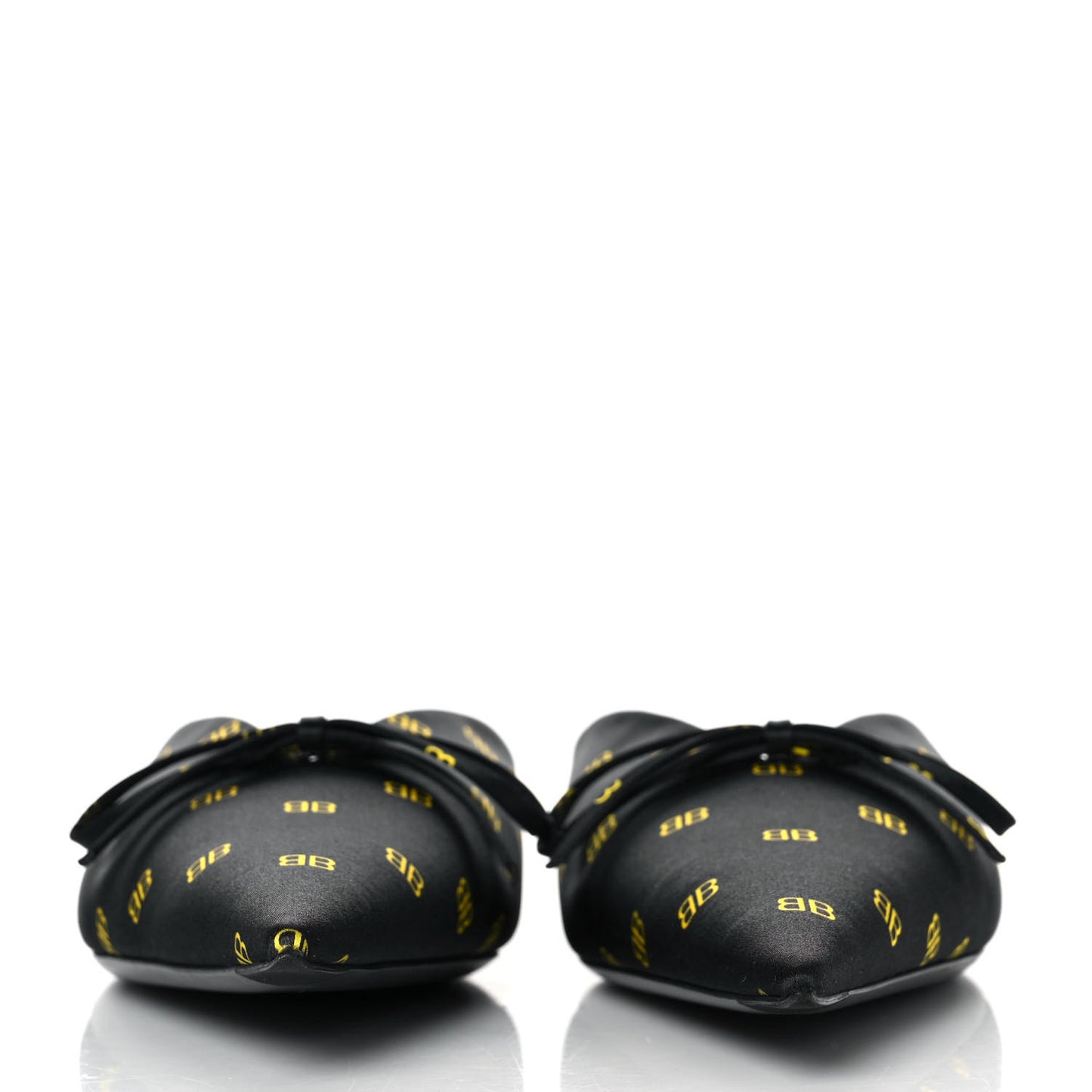 Crepe Satin BB Printed Pointy Toe Knife Flat Mules 37.5 Black Yellow Fluo