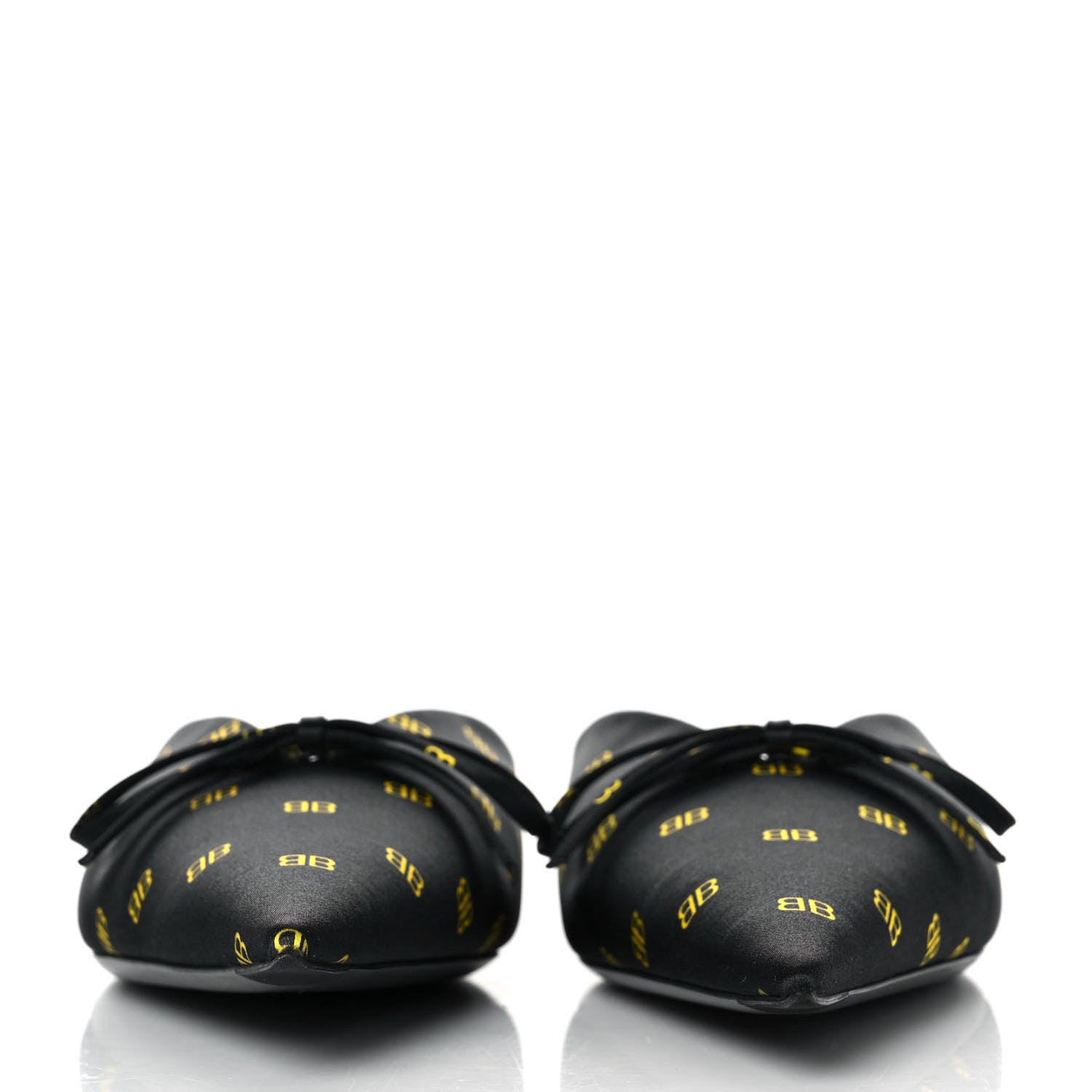 Balenciaga Crepe Satin BB Printed Pointy Toe Knife Flat Mules 37.5 Black Yellow Fluo 2 of 10