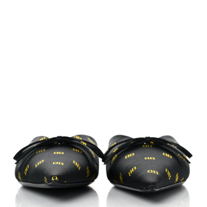 Balenciaga Crepe Satin BB Printed Pointy Toe Knife Flat Mules 37.5 Black Yellow Fluo 2 of 10