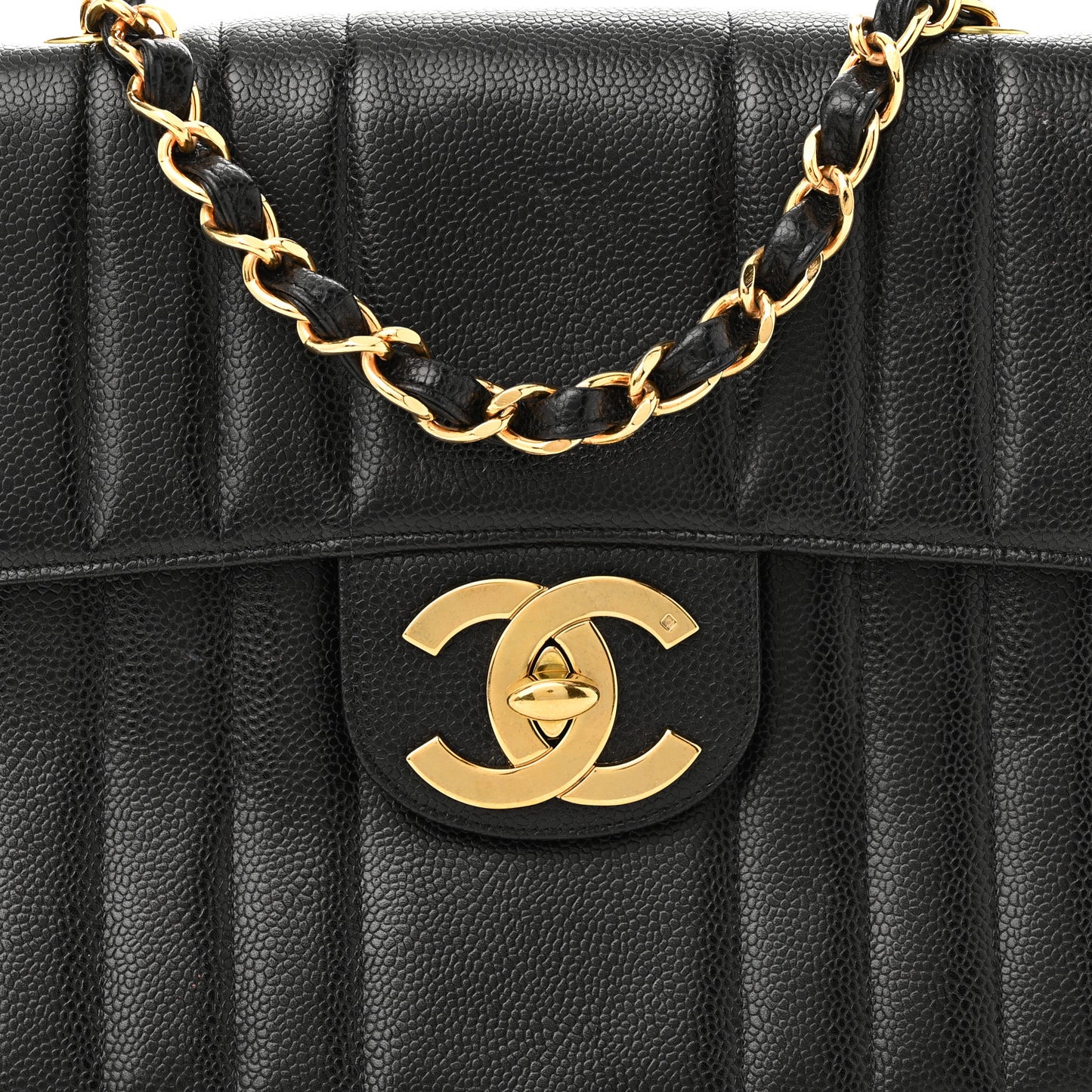 Caviar Vertical Quilted Jumbo Single Flap Black