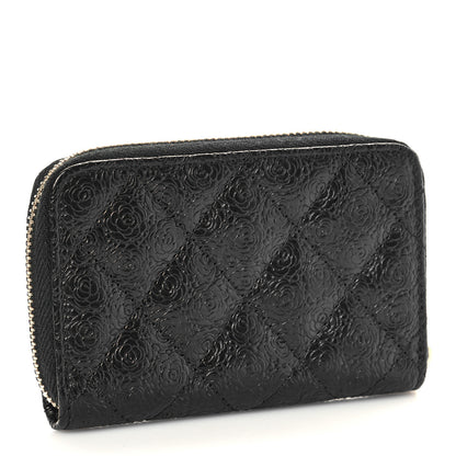 Chanel Calfskin Camellia Embossed Quilted Zip Coin Purse Black 3 of 10