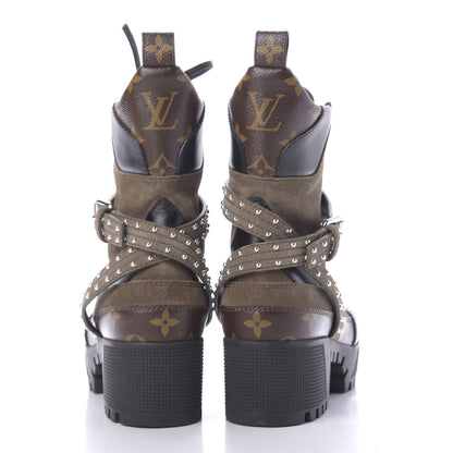 Louis Vuitton Suede Calfskin Monogram Laureate Platform Desert Boots 36.5 Kaki 7 of 11