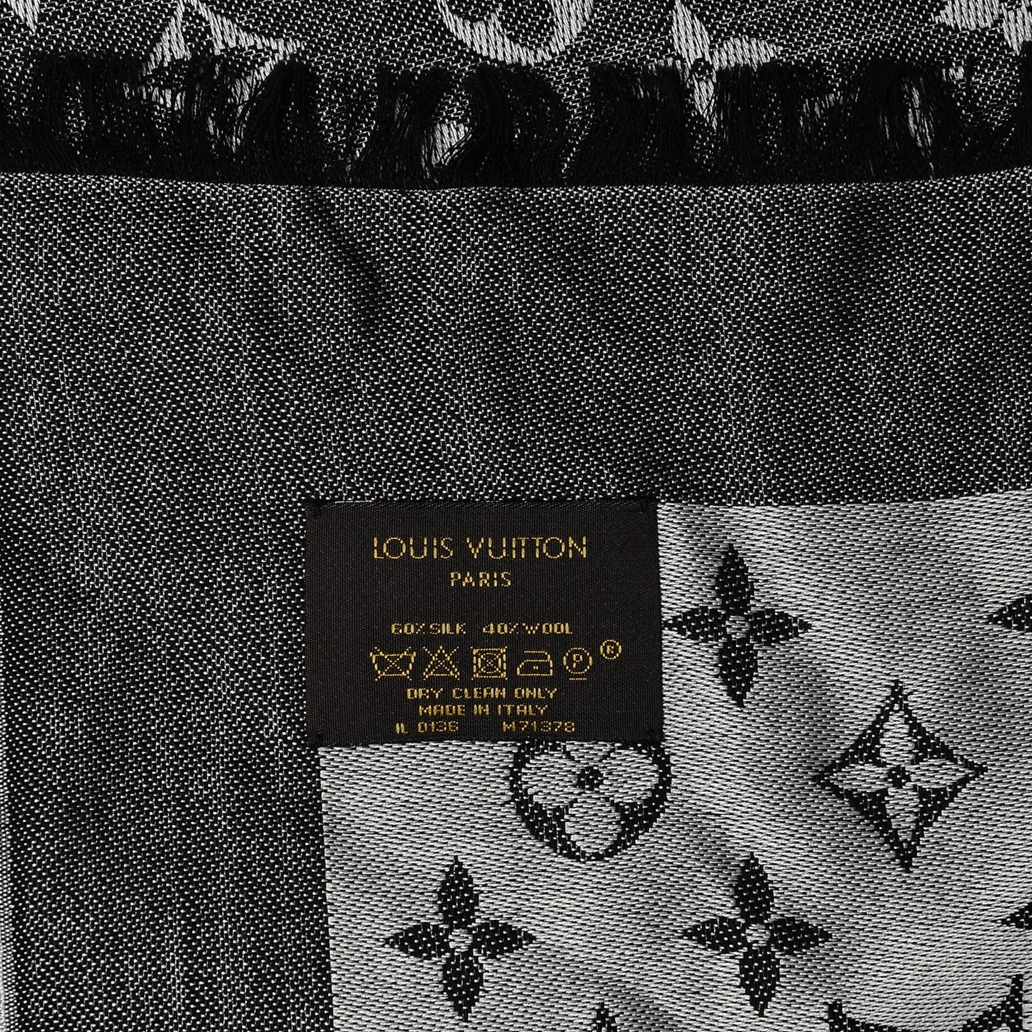Wool Silk Monogram Denim Shawl Black