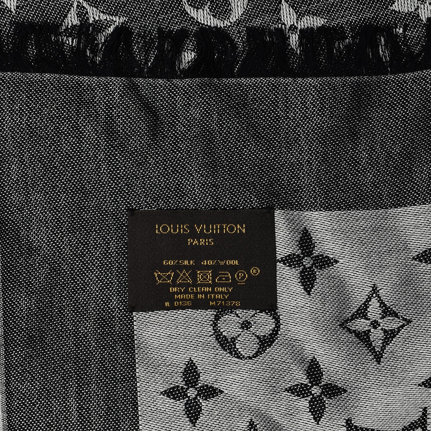Louis Vuitton Wool Silk Monogram Denim Shawl Black 5 of 6