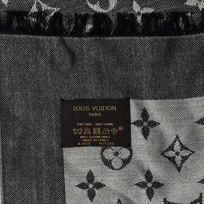 Louis Vuitton Wool Silk Monogram Denim Shawl Black 5 of 6