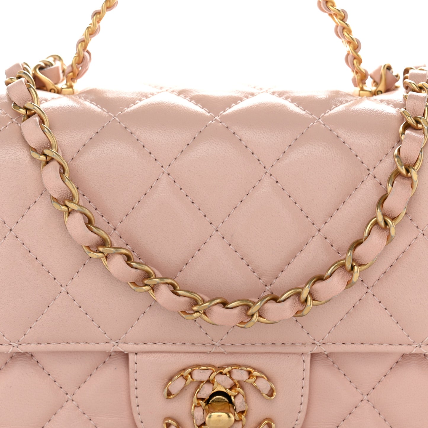 Lambskin Quilted Mini Strass On Top Flap Light Pink