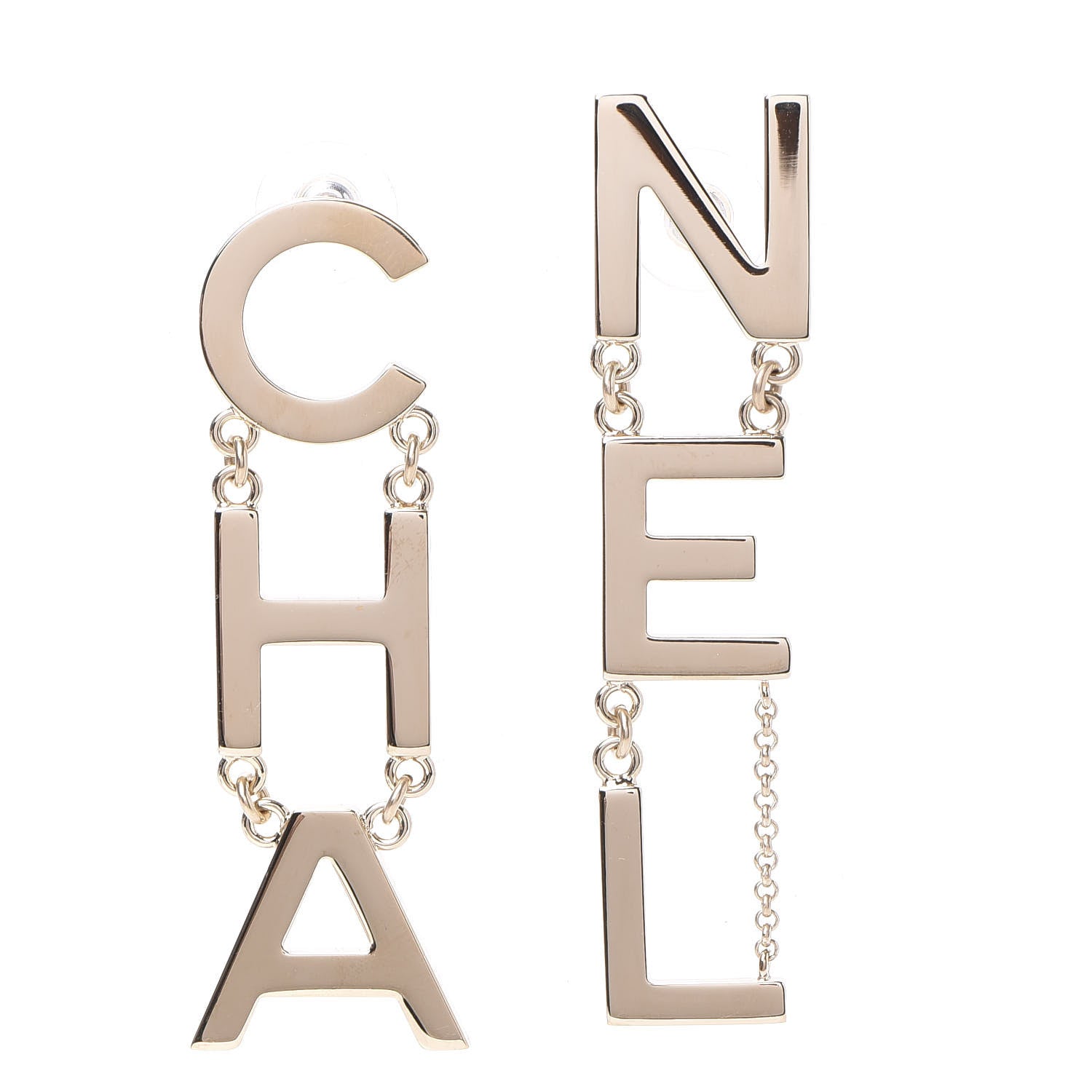 Chanel Metal Cha-Nel Logo Drop Earrings Gold 1 of 5