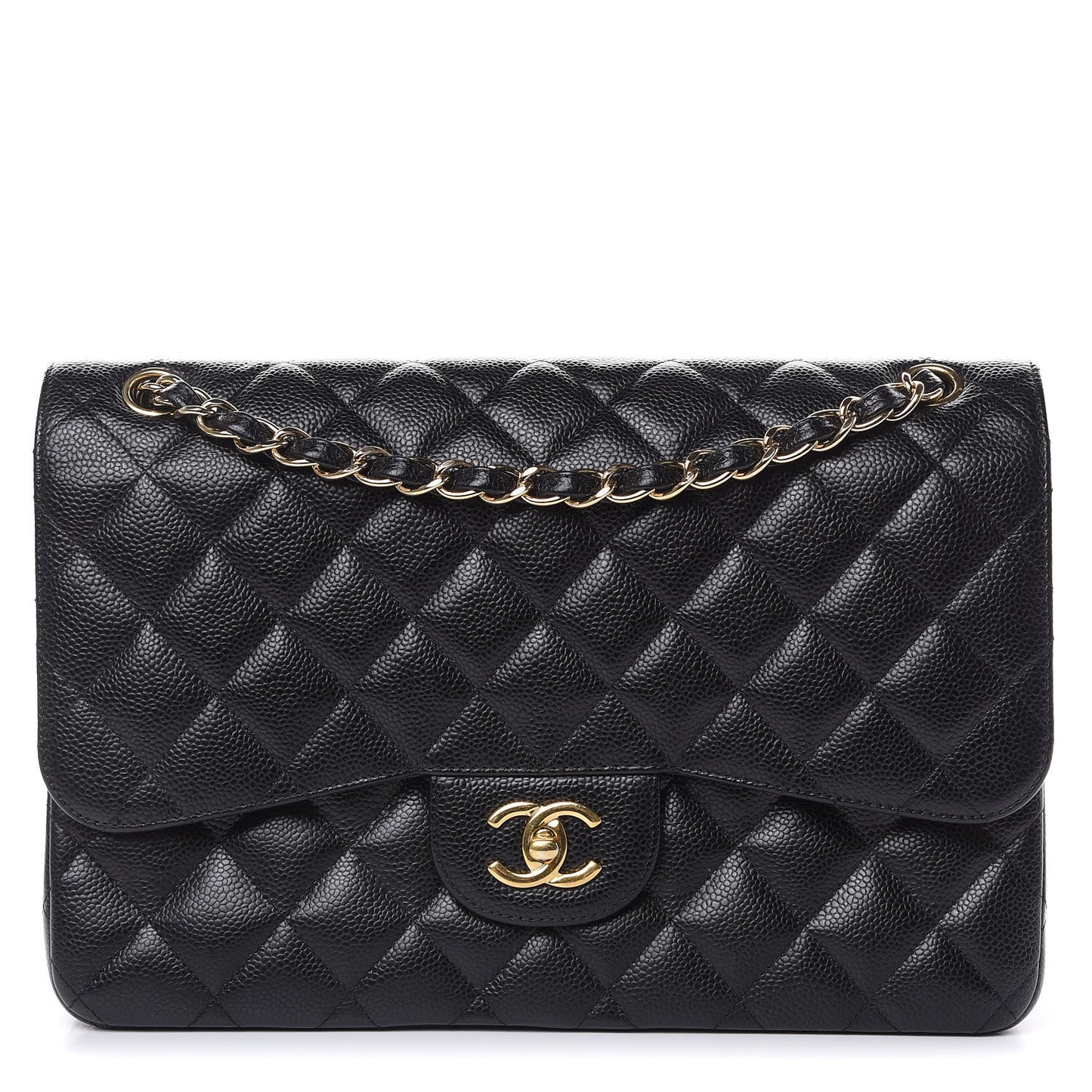 Caviar Quilted Jumbo Double Flap Black