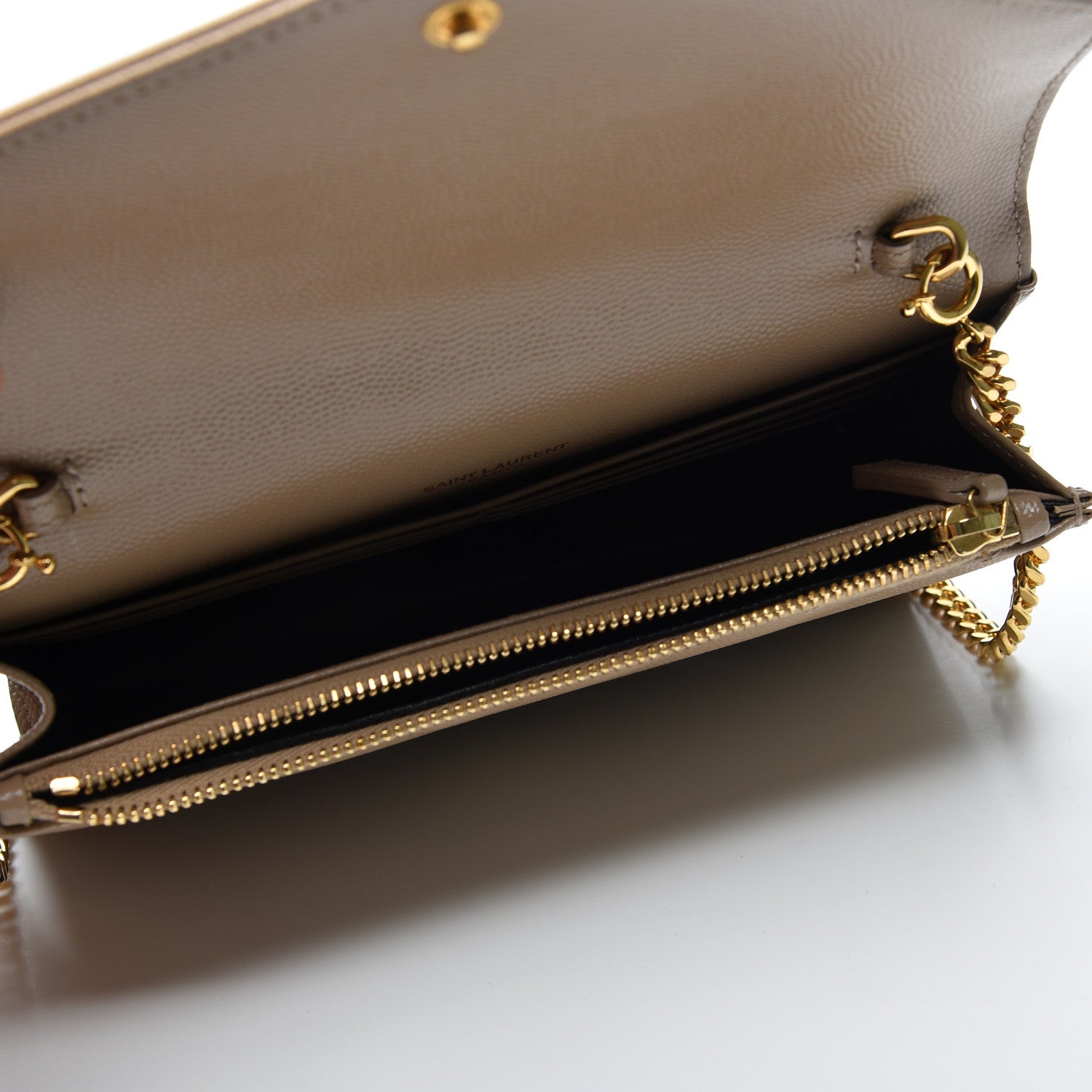 Saint Laurent Grain De Poudre Matelasse Chevron Monogram Envelope Chain Wallet Taupe 4 of 8