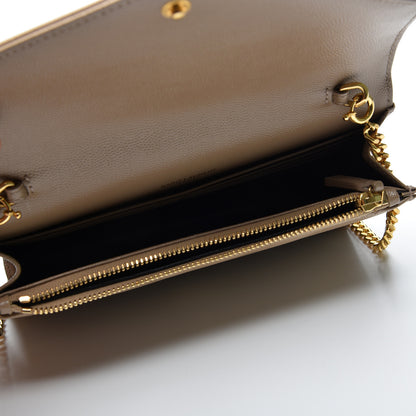 Saint Laurent Grain De Poudre Matelasse Chevron Monogram Envelope Chain Wallet Taupe 4 of 8