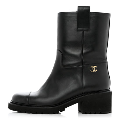Chanel Calfskin CC Ankle Boots 38 Black 1 of 8