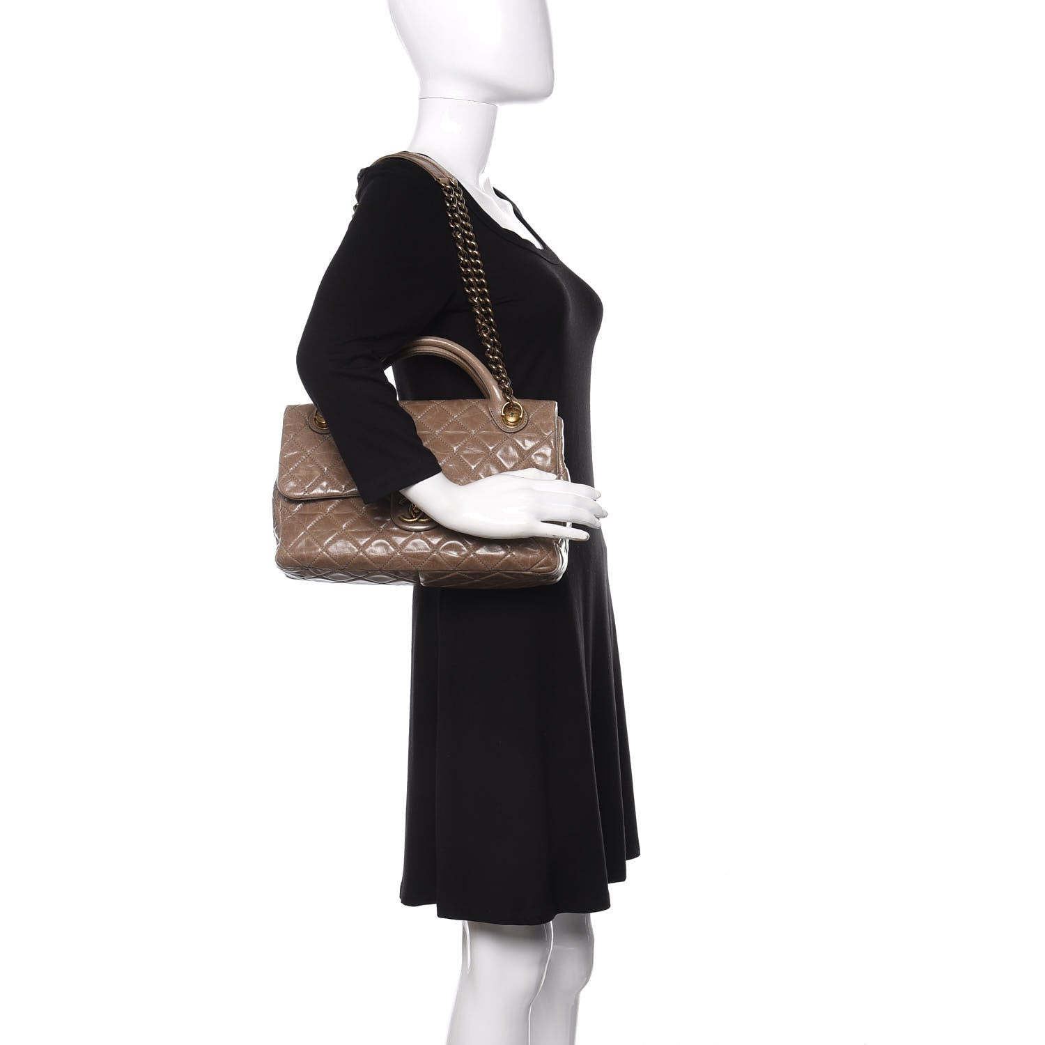 Chanel Glazed Calfskin Castle Rock Medium Flap Dark Beige 2 of 14