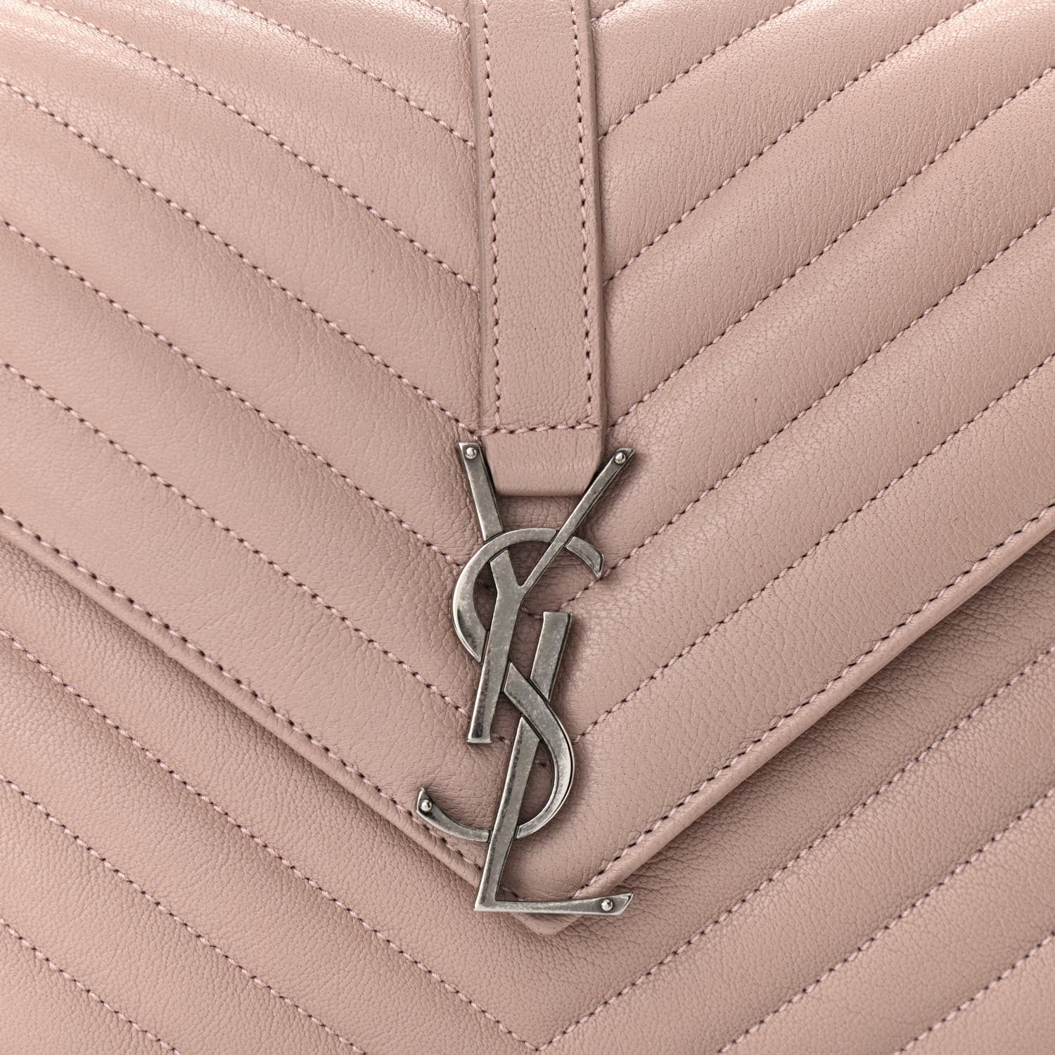 Saint Laurent Sheepskin Matelasse Chevron Monogram Medium College Bag Rose Poudre 8 of 10
