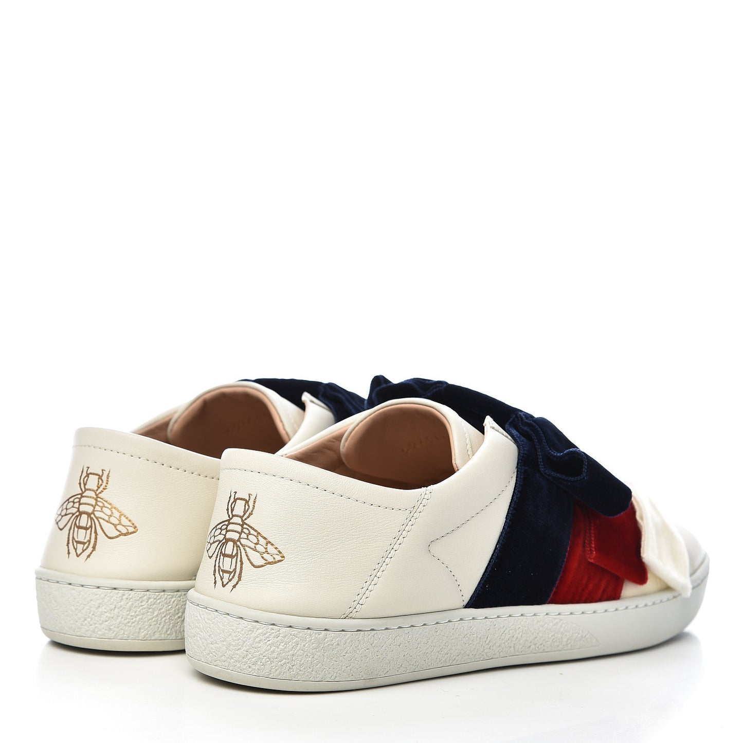 Calfskin Velvet Womens Bow Ace Sneakers 38.5 White