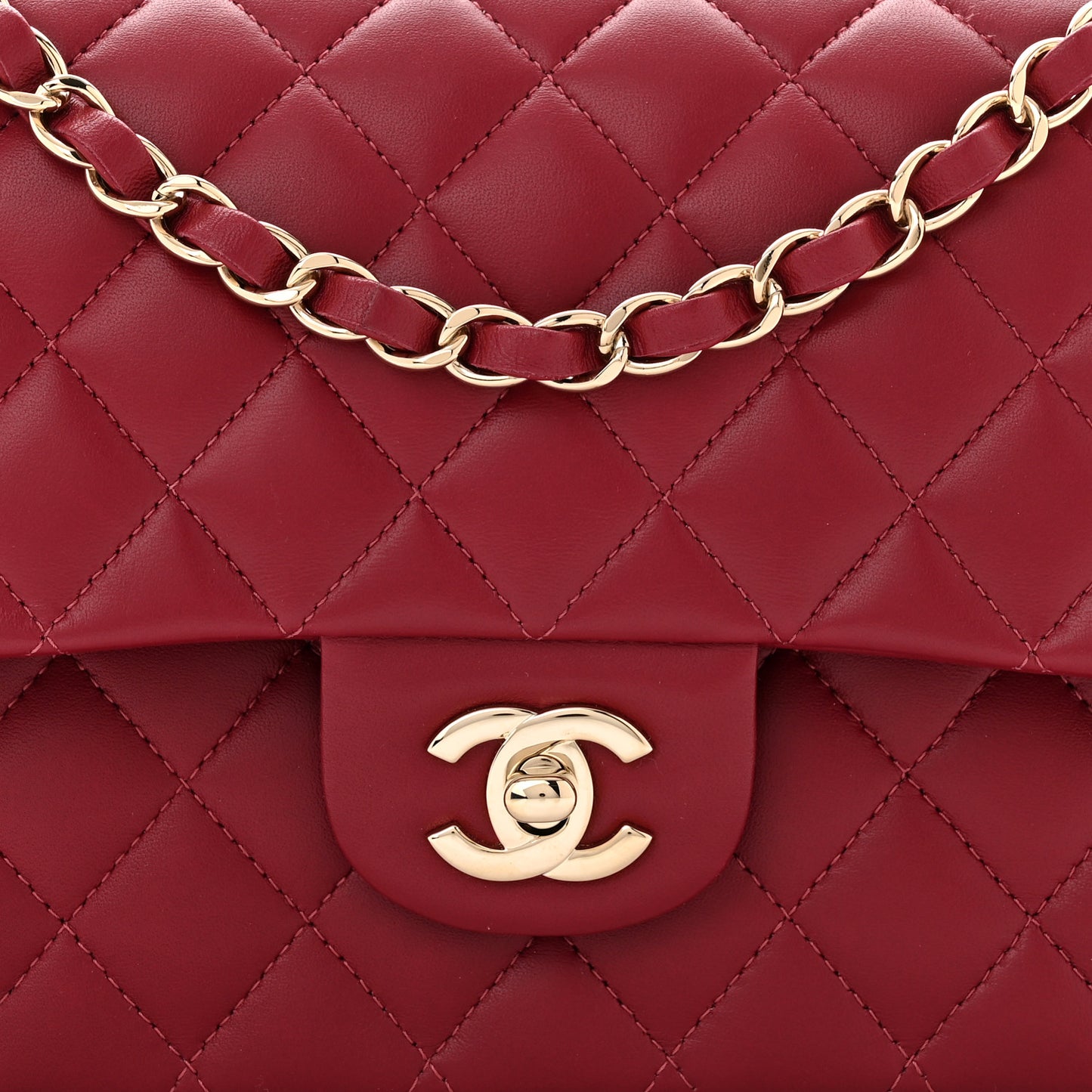 Lambskin Quilted Medium Double Flap Burgundy