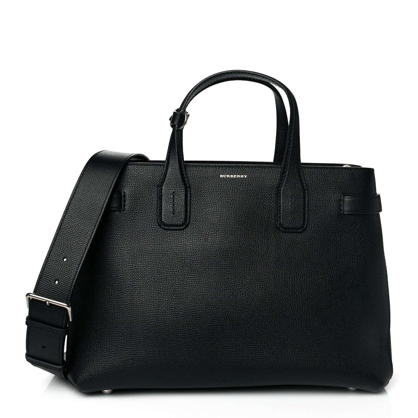 Grainy Calfskin Vintage Check Medium Banner Tote Black