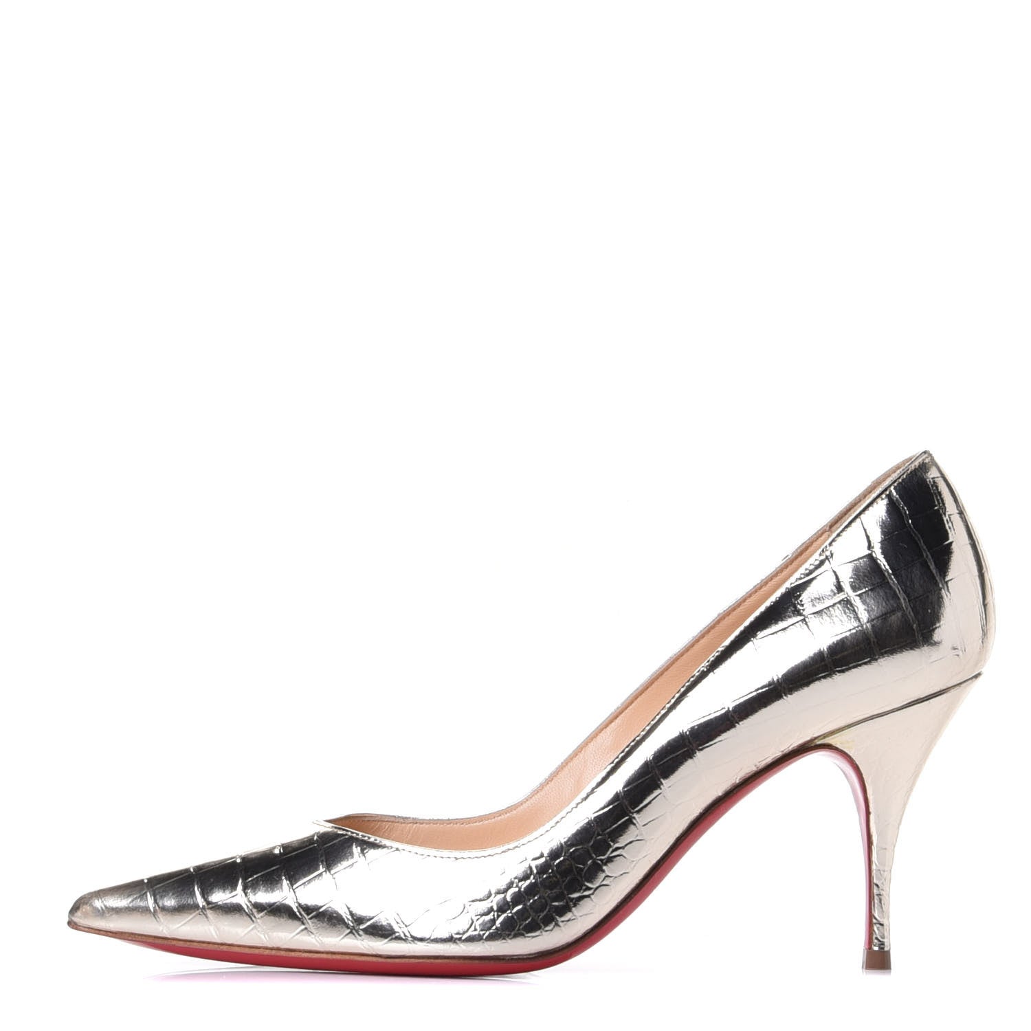 Christian Louboutin Metallo Cocco Clare 80 Pumps 36 Platine 1 of 9