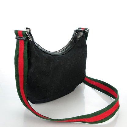 Gucci Monogram Web Medium Half Moon Hobo Black 3 of 7