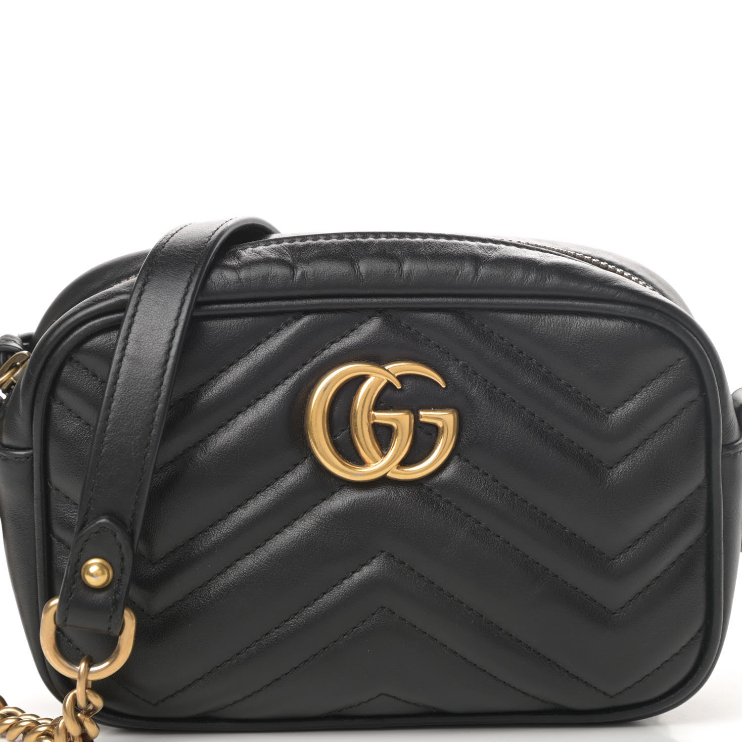 Gucci Calfskin Matelasse Mini GG Marmont Chain Shoulder Bag Black 8 of 11