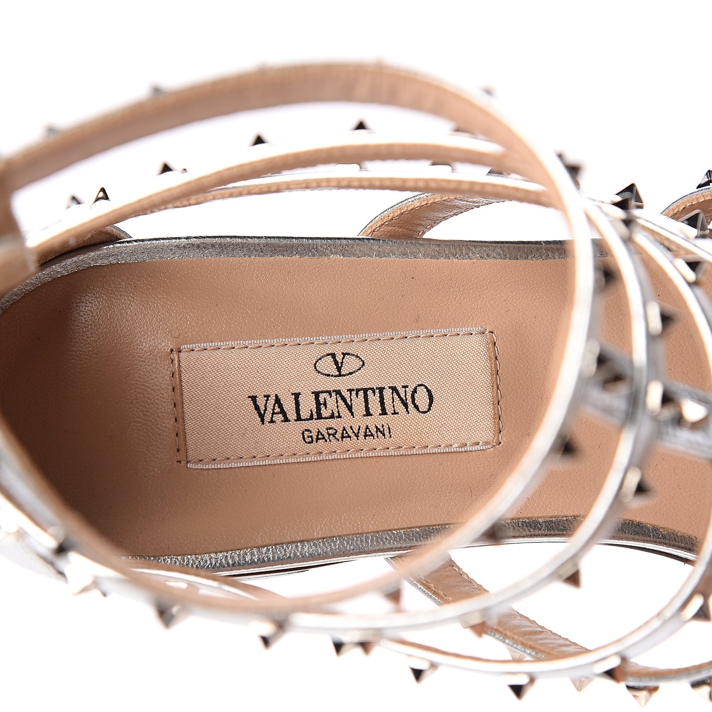 Metallic Nappa Lovestud Caged Flat Sandals 37 Silver