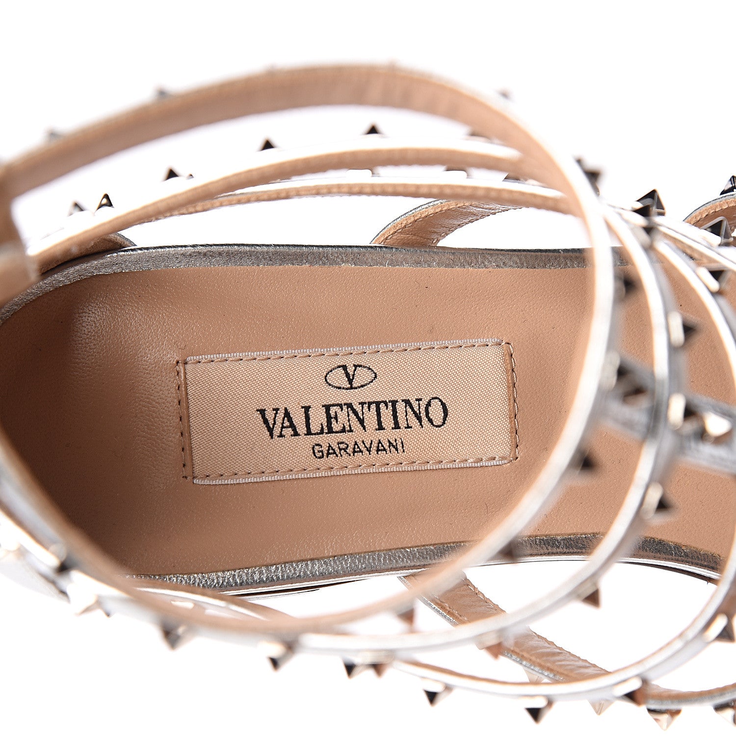 Valentino Garavani Metallic Nappa Lovestud Caged Flat Sandals 37 Silver 7 of 7