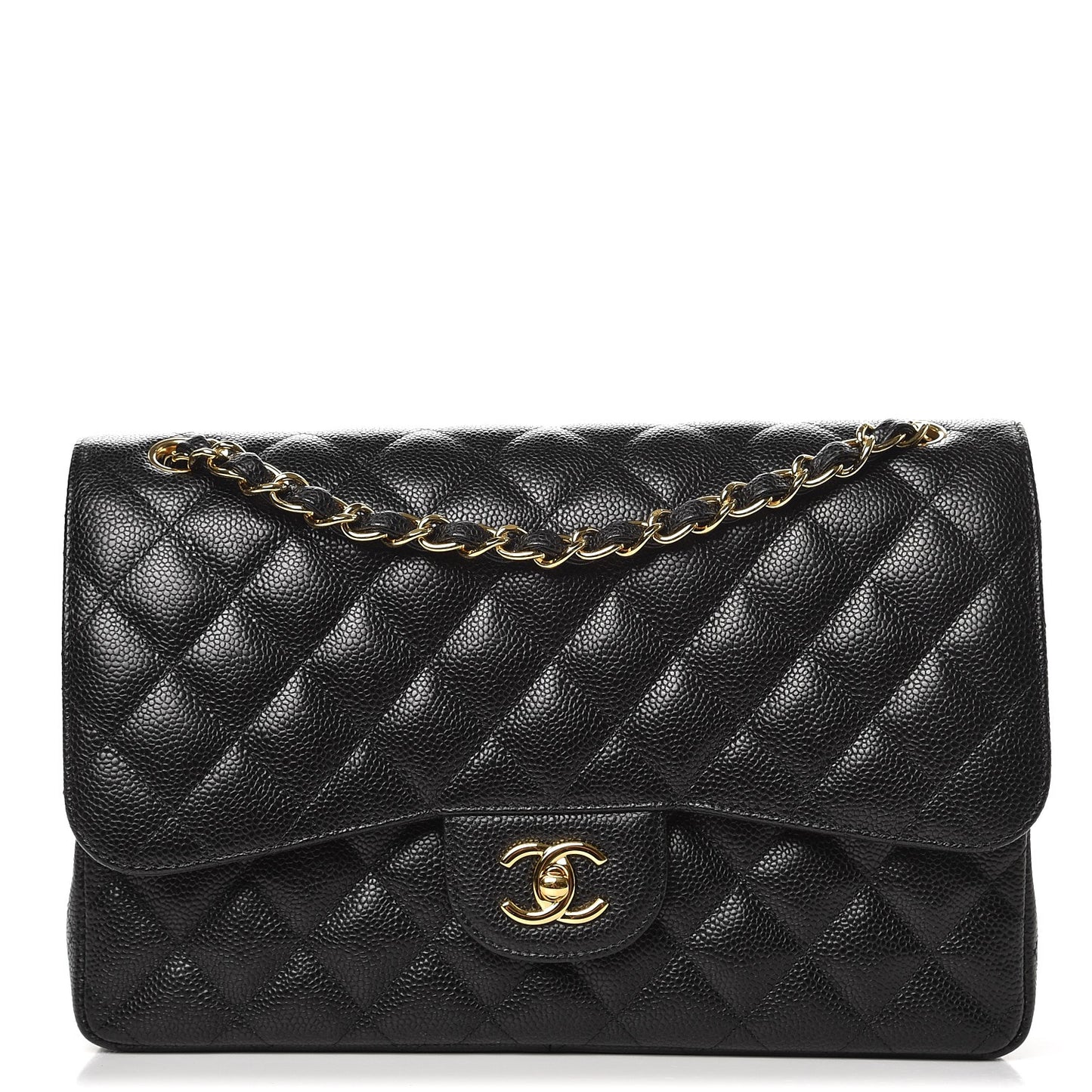 Caviar Quilted Jumbo Double Flap Black