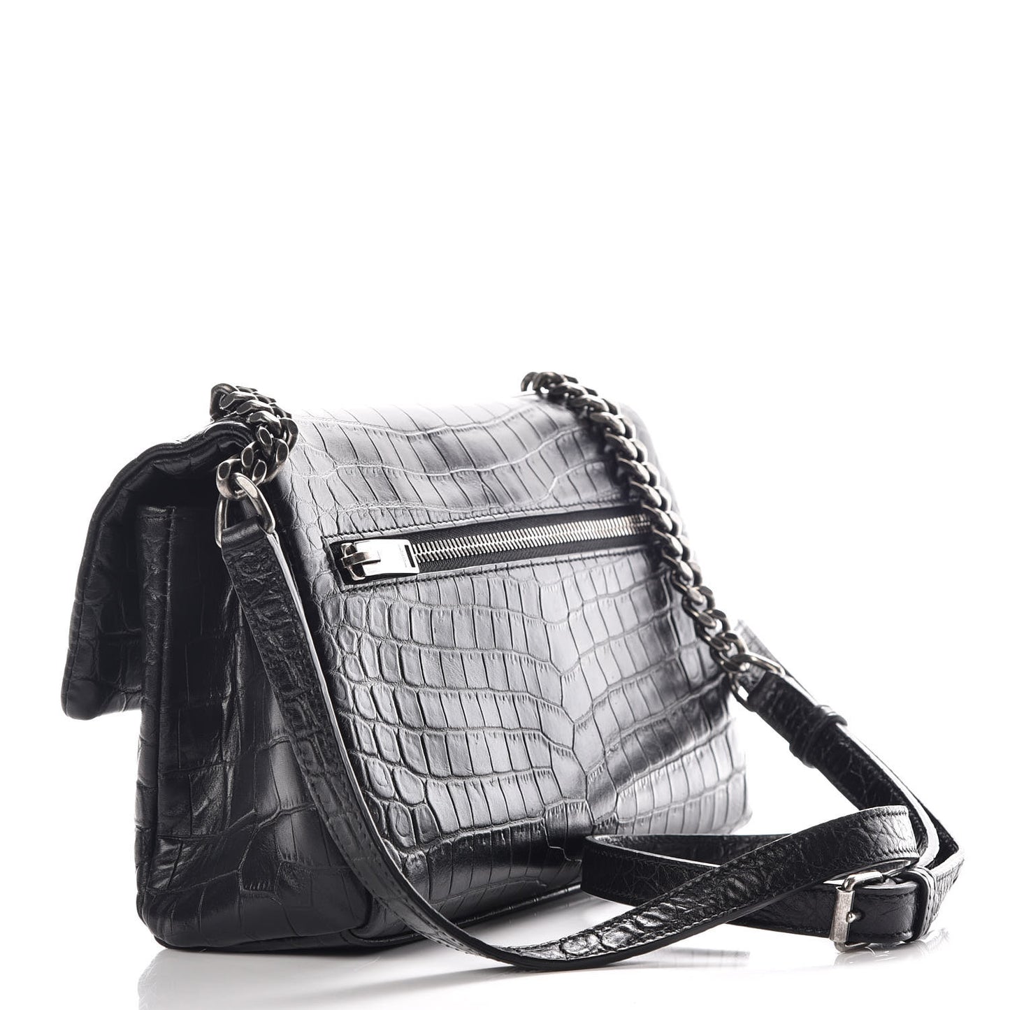 Calfskin Crocodile Embossed Small West Hollywood Monogram Fold-Over Bag Black