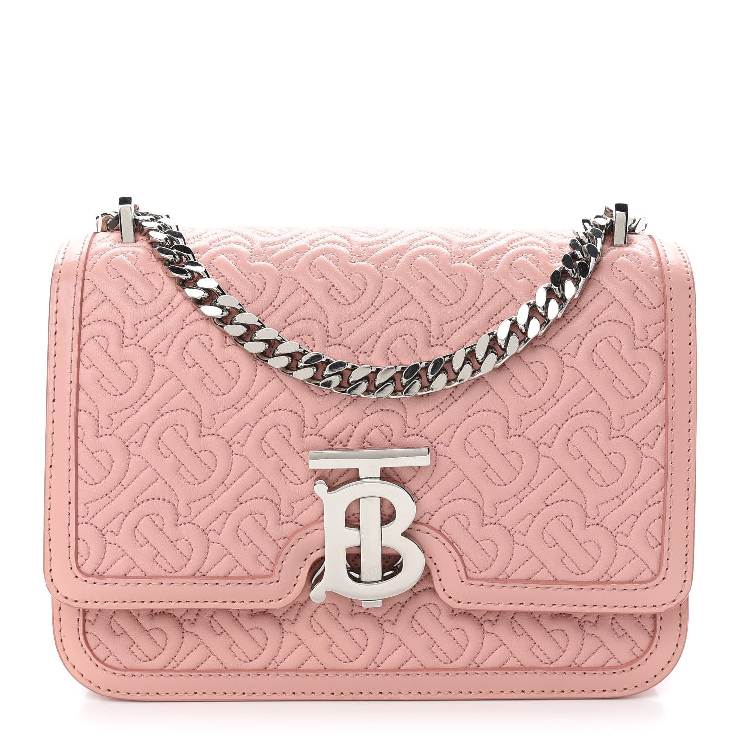 Burberry Calfskin Monogram Embossed Small TB Chain Bag Blush Pink 1 of 9