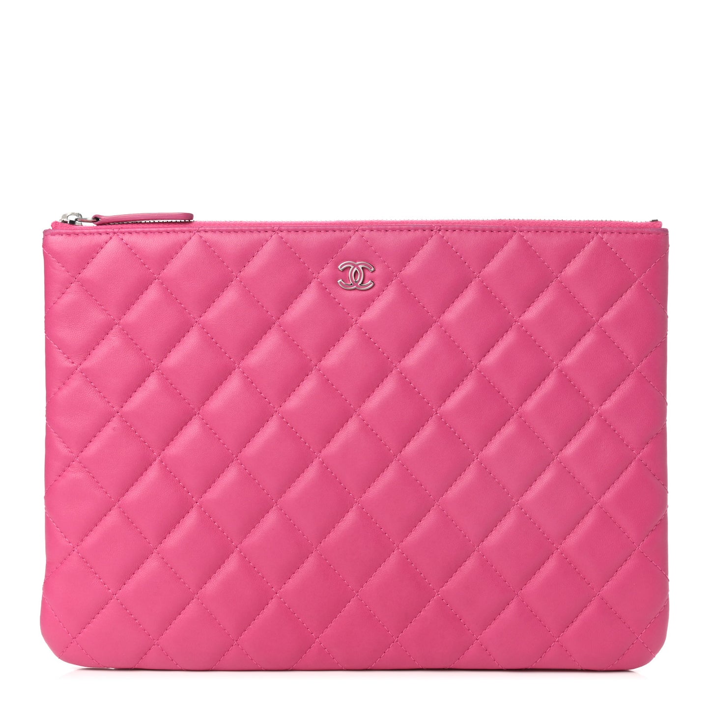 Lambskin Quilted Medium Cosmetic Case Dark Pink