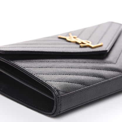 Saint Laurent Grain De Poudre Matelasse Chevron Monogram Chain Wallet Black 7 of 8