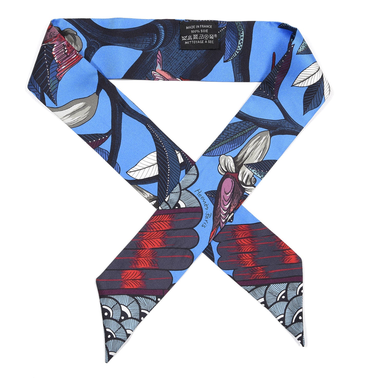 Hermes Silk Tree Of Song Twilly Cobalt Rouge 1 of 3