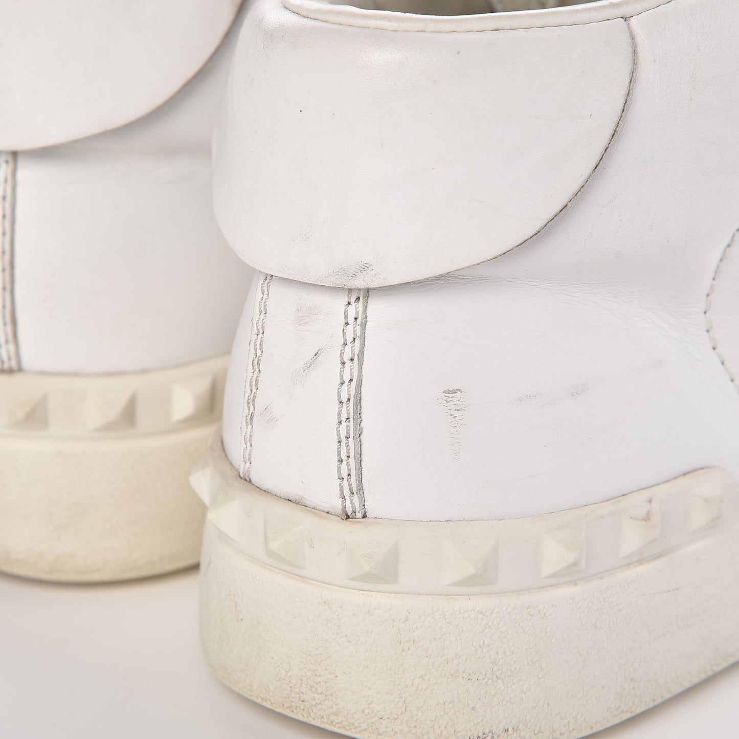 Calfskin Womens Rockstud Open High Top Sneakers 40 White Red