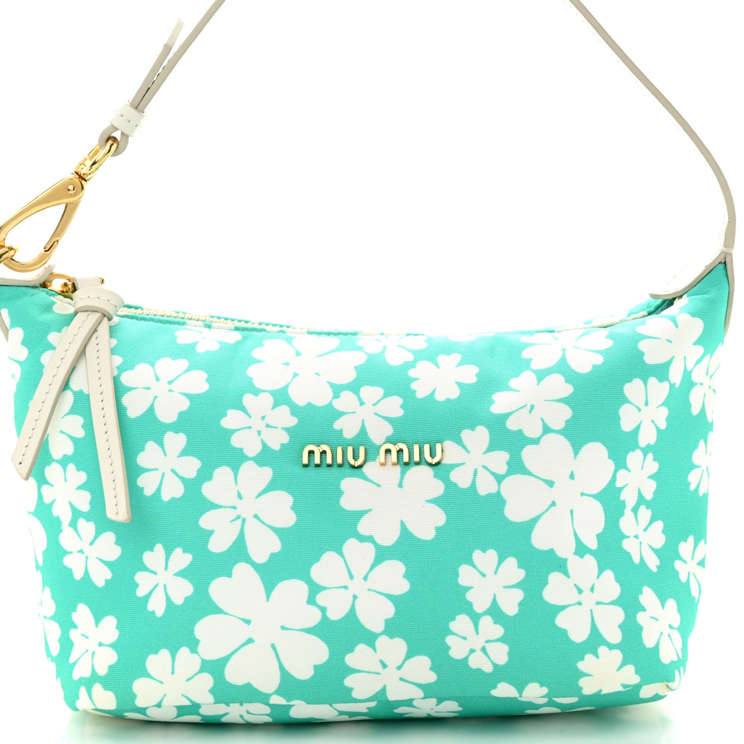 Miu Miu Nylon Magnolia Print Mini Spirit Cire Bag Giada White 8 of 13
