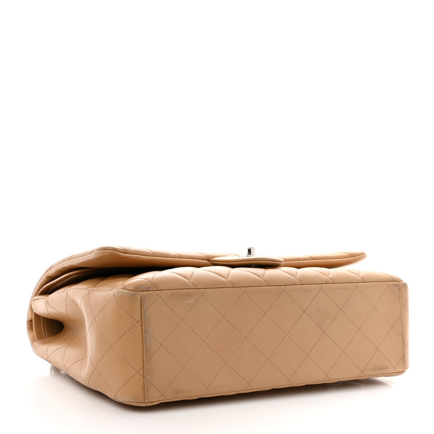 Lambskin Quilted Maxi Double Flap Beige