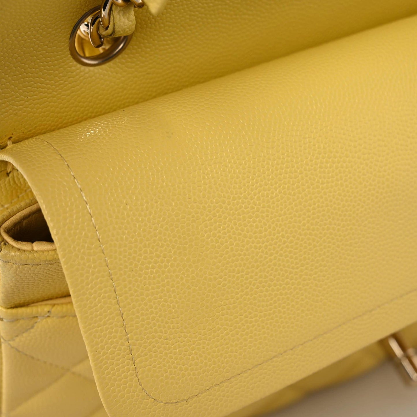 Caviar Quilted Medium Double Flap Yellow