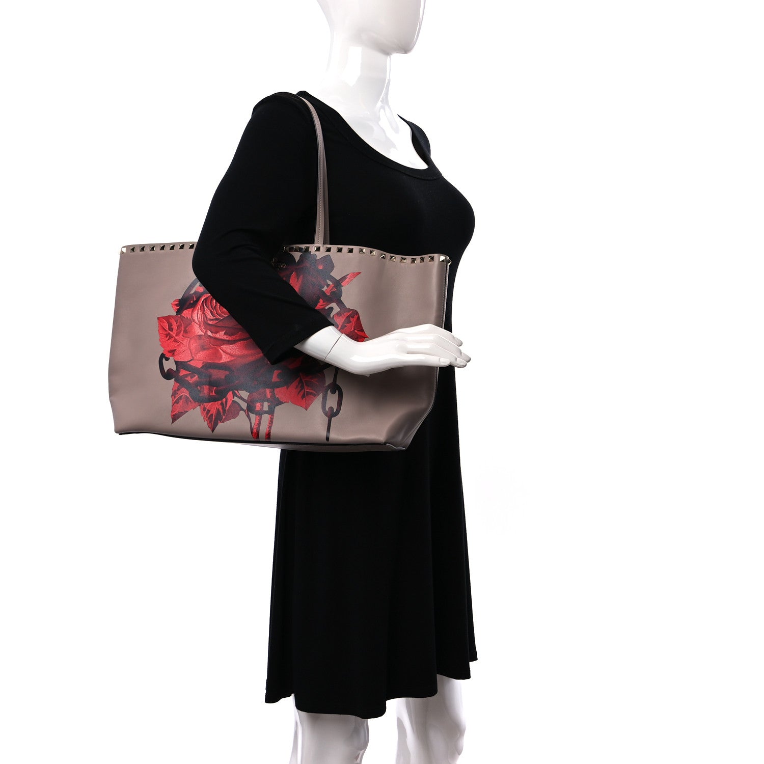 Valentino Garavani X UNDERCOVER Calfskin Print Rockstud Shoulder Tote Poudre 2 of 11