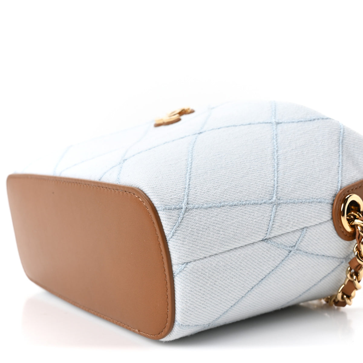 Chanel Denim Calfskin Quilted Coco Beach Top Handle Long Vanity Blue Brown 18 of 19