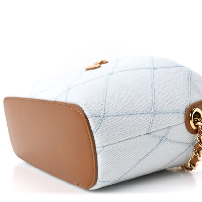 Chanel Denim Calfskin Quilted Coco Beach Top Handle Long Vanity Blue Brown 18 of 19
